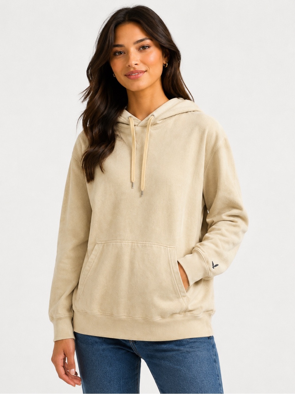 American Eagle Super Soft Hoodie Beige Pullover Kangaroo Pocket Cozy - Size L